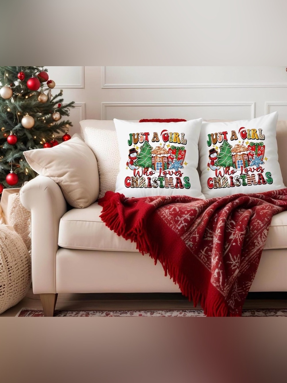 Just a Girl Who Loves Christmas Pillow Covers Set of 2 18x18 🌲🧑‍🎄 - Picture 5 of 9